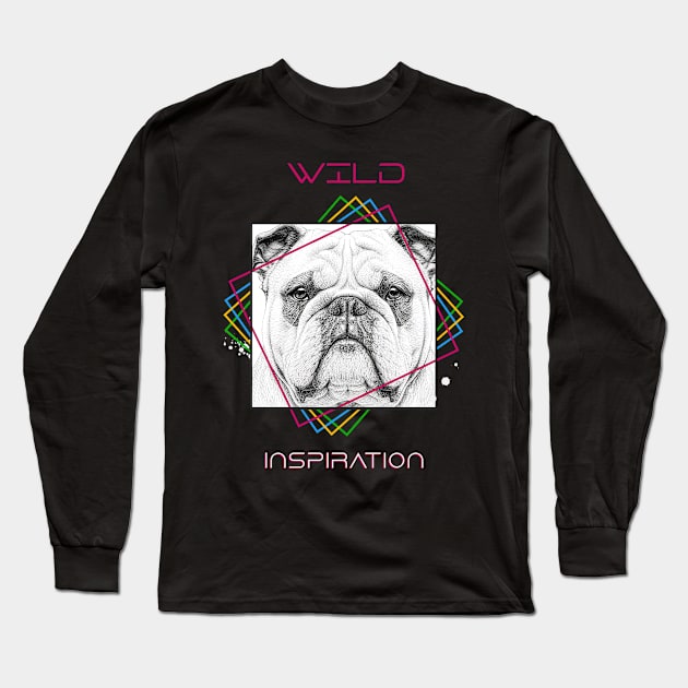 English Bulldog Dog Wild Nature Animal Illustration Art Drawing Long Sleeve T-Shirt by Cubebox